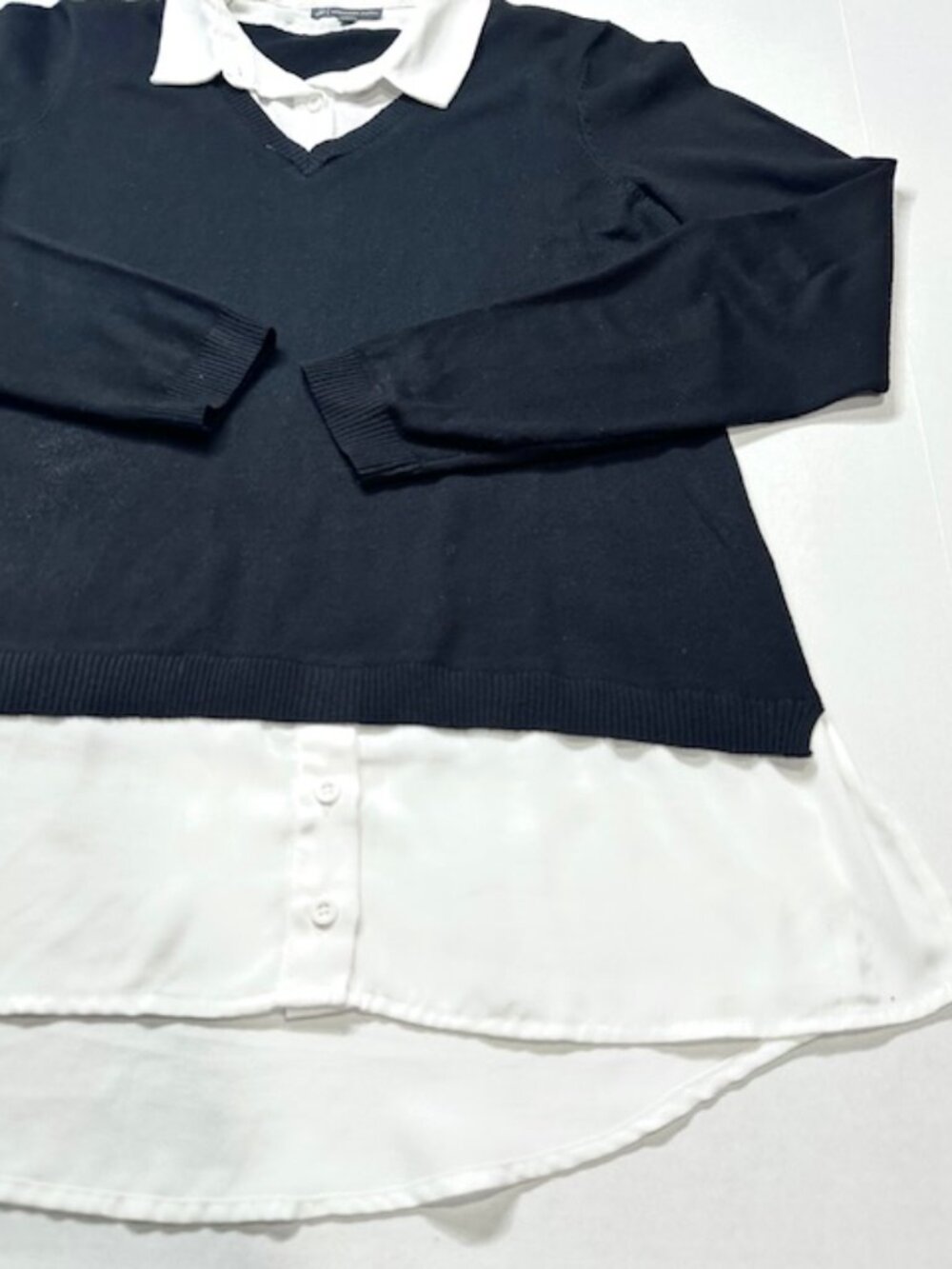 Adrianna Papell Womens Twofer Sweater Collared Long Sleeve Black & White Size L - Picture 5 of 15